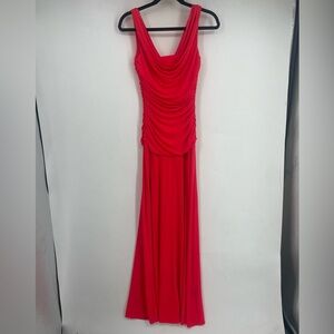 NW Nightway Womens 4 Formal Long Red Ruched Sleeveless Dress Cocktail Wedding